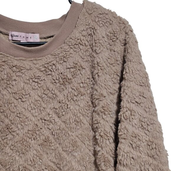 Crave Fame Tan Textured Sweater Womens Size Large Cozy Crewneck Pullover Cuffs - Picture 3 of 5
